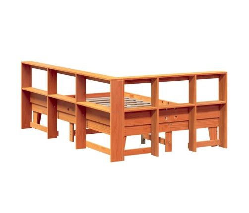 Cama con estantería sin colchón madera maciza marrón 140x190 cm