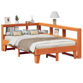 Cama con estantería sin colchón madera maciza marrón 140x190 cm