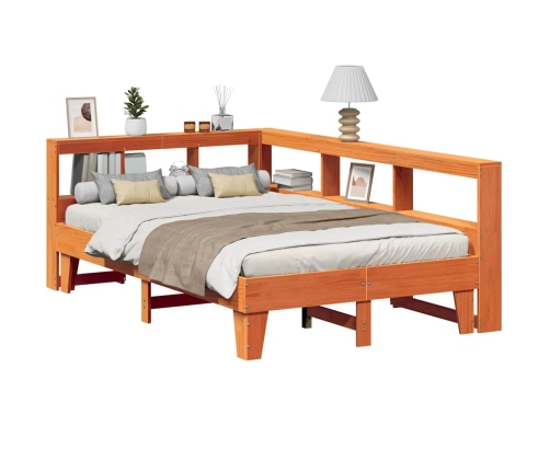 Cama con estantería sin colchón madera maciza marrón 140x190 cm