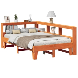 Cama con estantería sin colchón madera maciza marrón 135x190cm