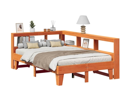 Cama con estantería sin colchón madera maciza marrón 120x190 cm