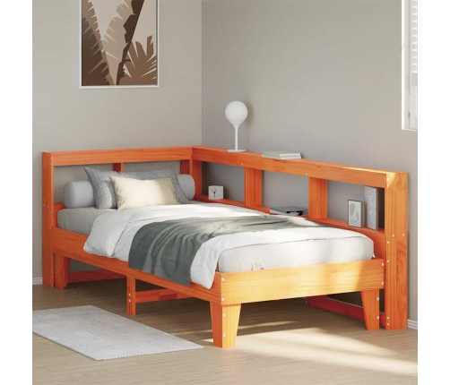 Cama con estantería sin colchón madera maciza marrón 90x190 cm