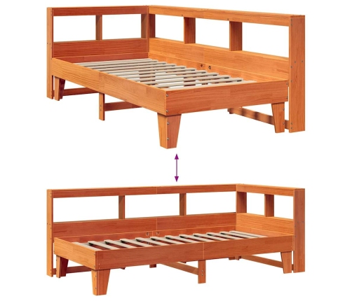 Cama con estantería sin colchón madera maciza marrón 90x190 cm