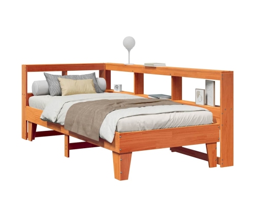 Cama con estantería sin colchón madera maciza marrón 90x190 cm