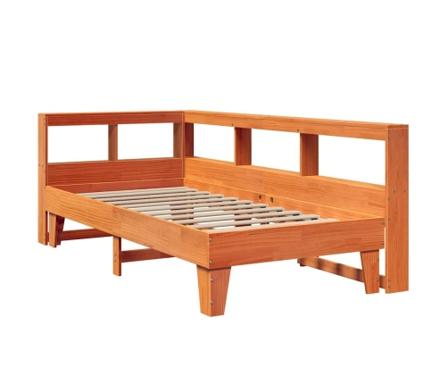 Cama con estantería sin colchón madera maciza marrón 75x190 cm