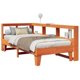 Cama con estantería sin colchón madera maciza marrón 75x190 cm