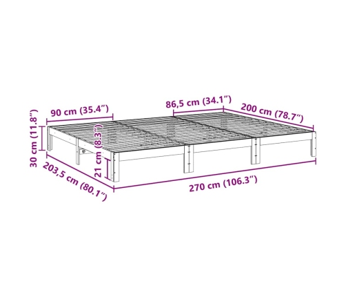 Estructura de cama familiar sin colchón 270x200 cm