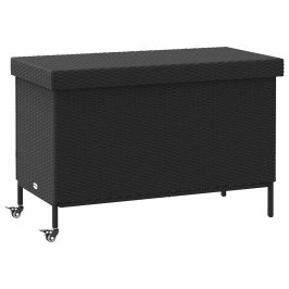 Caja almacenaje jardín ruedas ratán sintético negro 110x55x73cm