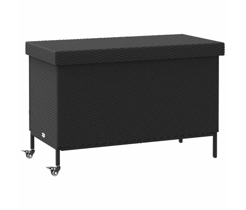 Caja almacenaje jardín ruedas ratán sintético negro 110x55x73cm