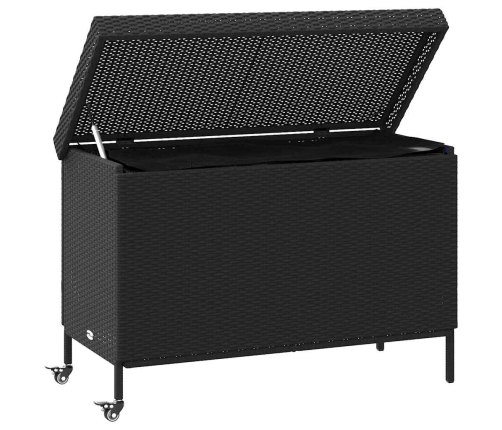 Caja almacenaje jardín ruedas ratán sintético negro 110x55x73cm