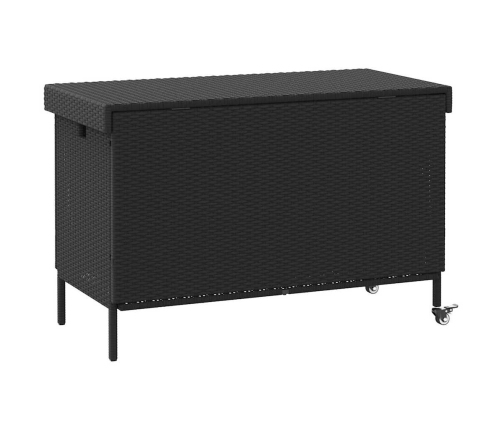 Caja almacenaje jardín ruedas ratán sintético negro 110x55x73cm