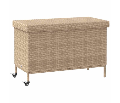 Baúl de jardín con ruedas ratán sintético beige 110x55x73 cm