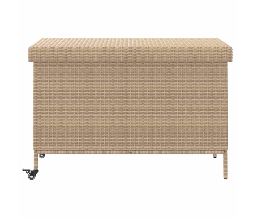 Baúl de jardín con ruedas ratán sintético beige 110x55x73 cm