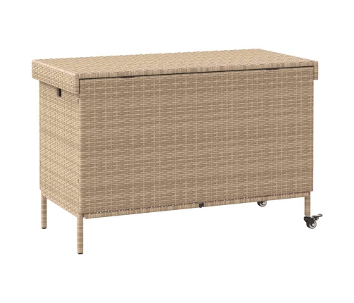 Baúl de jardín con ruedas ratán sintético beige 110x55x73 cm