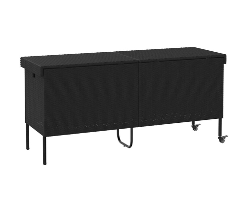 Caja almacenaje jardín ruedas ratán sintético negro 160x55x75cm