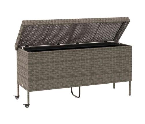 Caja almacenaje jardín ruedas ratán sintético gris 160x55x75 cm