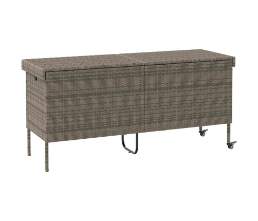 Caja almacenaje jardín ruedas ratán sintético gris 160x55x75 cm