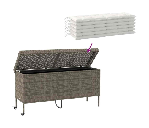 Caja almacenaje jardín ruedas ratán sintético gris 160x55x75 cm