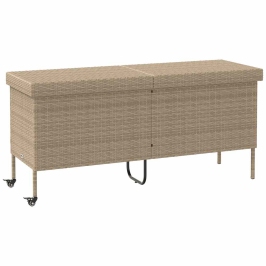 Caja de almacenaje jardín ruedas ratán PE beige 160x55x75 cm