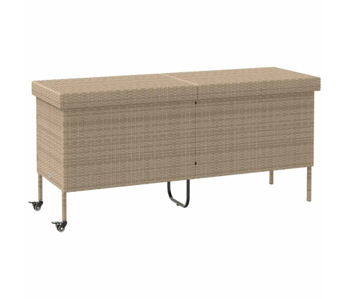 Caja de almacenaje jardín ruedas ratán PE beige 160x55x75 cm