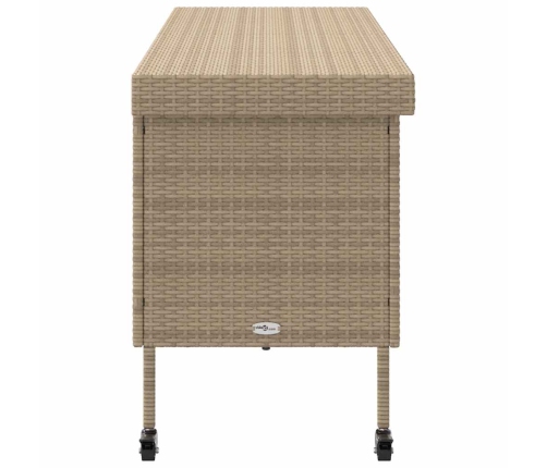 Caja de almacenaje jardín ruedas ratán PE beige 160x55x75 cm