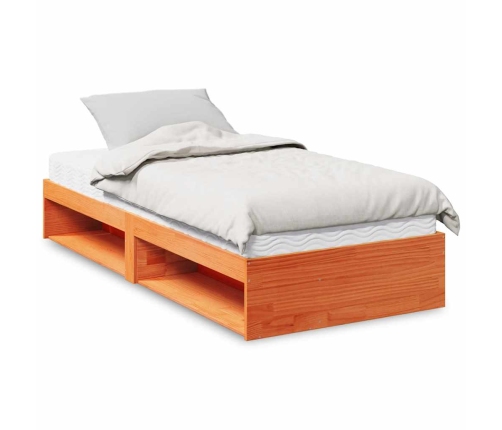 Sofá cama con colchón madera maciza pino marrón cera 80x200 cm