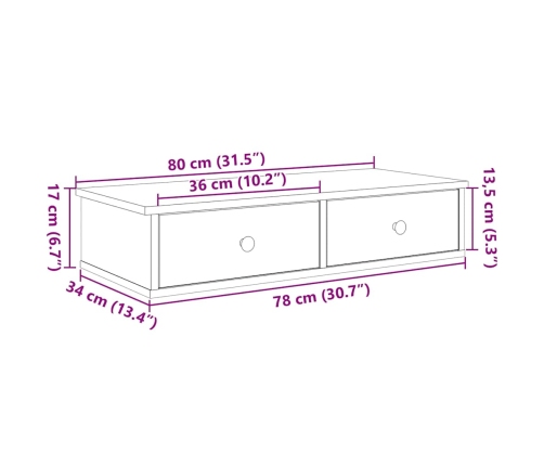 Estante de pared con cajones madera contrachapada roble ahumado