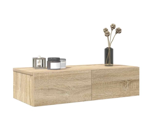 Estante de pared con cajones madera contrachapada roble sonoma