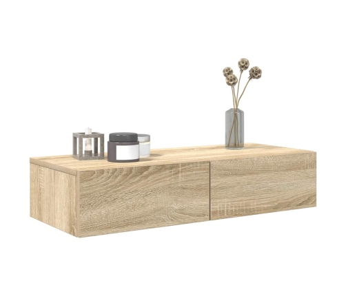 Estante de pared con cajones madera contrachapada roble sonoma