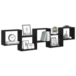 Estante cubo de pared 5 compartimentos madera ingeniería negro