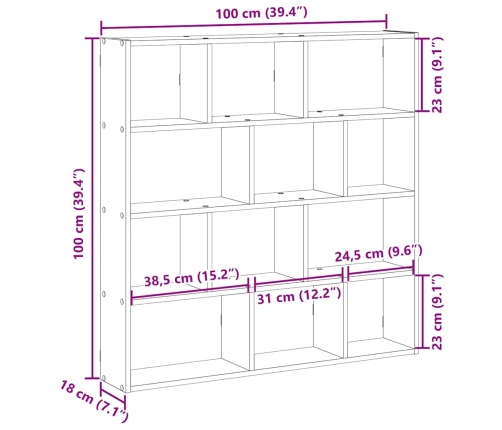 Estante cubo de pared 12 compartimentos madera ingeniería negro