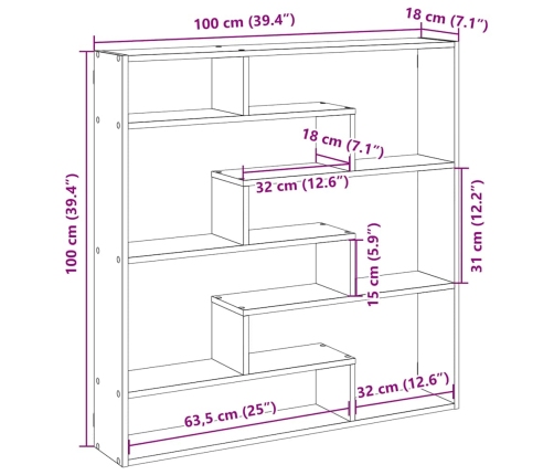 Estante cubo de pared 7 compartimentos madera ingeniería blanco