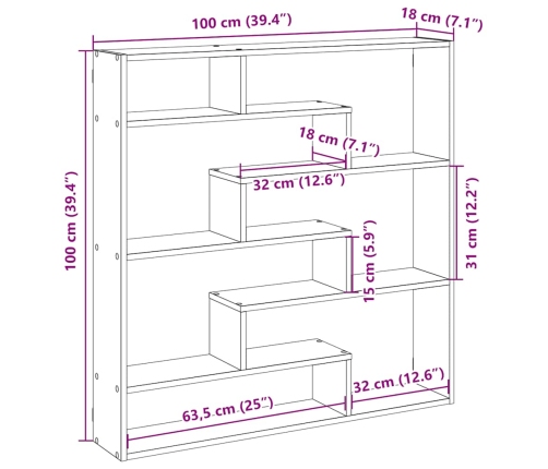 Estante cubo de pared 7 compartimentos madera roble marrón