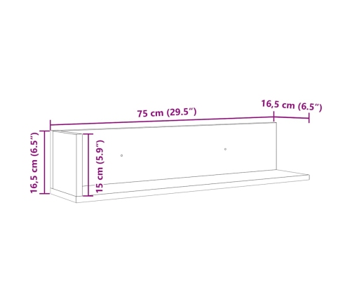 Estante de pared 2 uds madera ingeniería blanco 75x16,5x16,5 cm