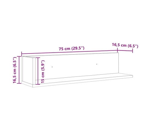 Estantes pared 2 uds madera roble Sonoma 75x16,5x16,5 cm