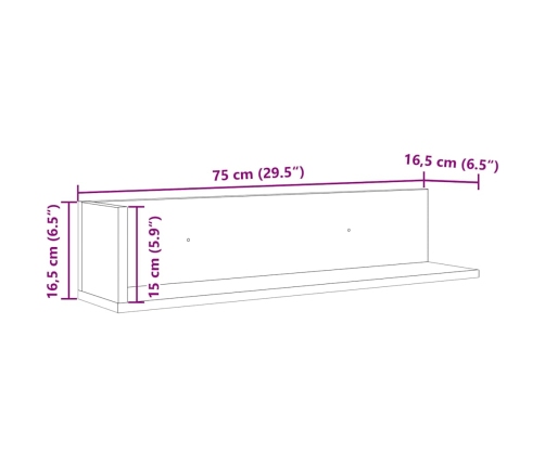 Estantes de pared 2 uds madera roble ahumado 75x16,5x16,5 cm