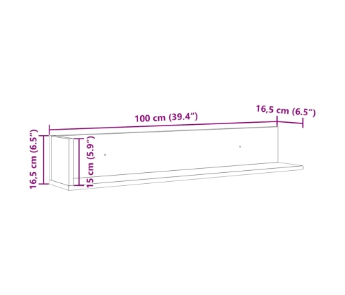 Estante de pared 2 uds madera ingeniería blanco 100x16,5x16,5cm