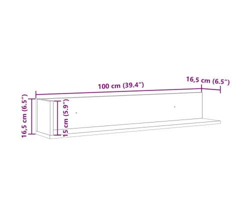 Estantes de pared 2 uds madera ingeniería negro 100x16,5x16,5cm