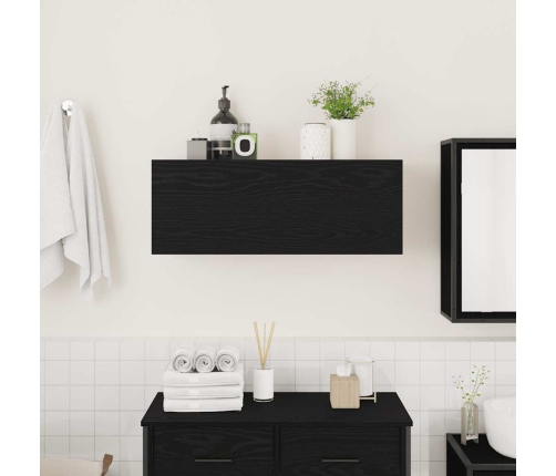 Mueble de pared de baño madera ingeniería negro 80x25x30 cm