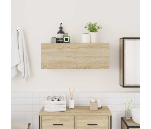 Mueble de pared baño madera ingeniería roble Sonoma 80x25x30 cm