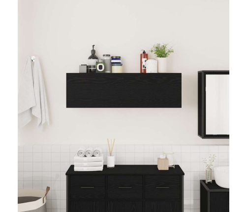 Mueble de pared de baño madera ingeniería negro 100x25x30 cm