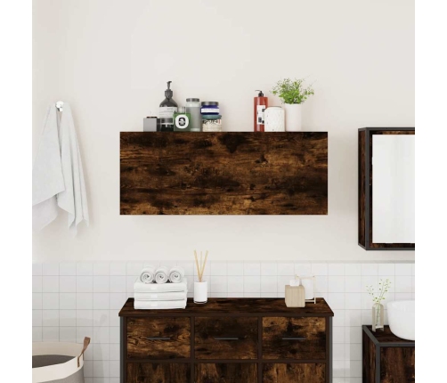 Mueble pared baño madera ingeniería roble ahumado 100x25x40 cm