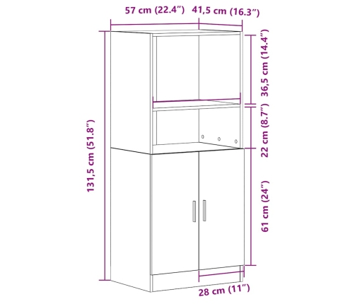 Mueble de cocina madera de ingeniería blanco 57x41,5x131,5 cm