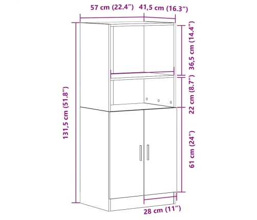 Mueble de cocina madera de ingeniería negro 57x41,5x131,5 cm