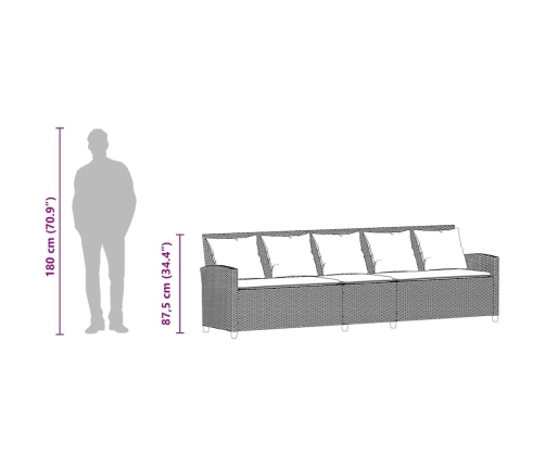 Sofá de jardín con cojines 5 plazas ratán sintético marrón