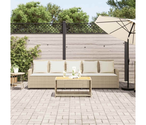 Sofá de jardín de 5 plazas con cojines ratán sintético beige