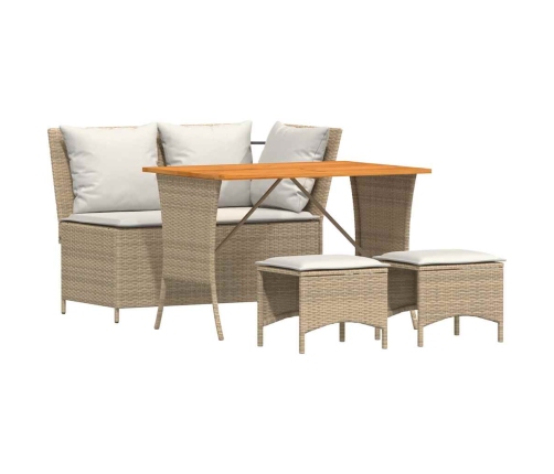 Set de comedor jardín con cojines 4 pzas ratán sintético beige