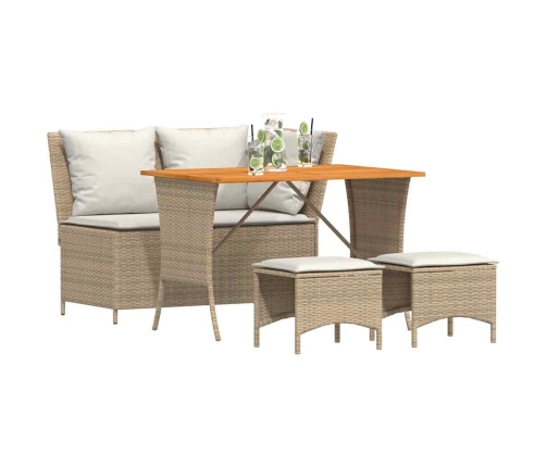 Set de comedor jardín con cojines 4 pzas ratán sintético beige