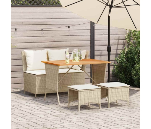 Set de comedor jardín con cojines 4 pzas ratán sintético beige