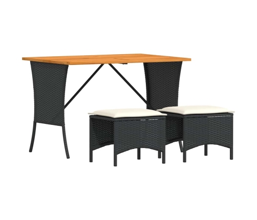 Set comedor de jardín 3 pzas con cojines ratán sintético negro